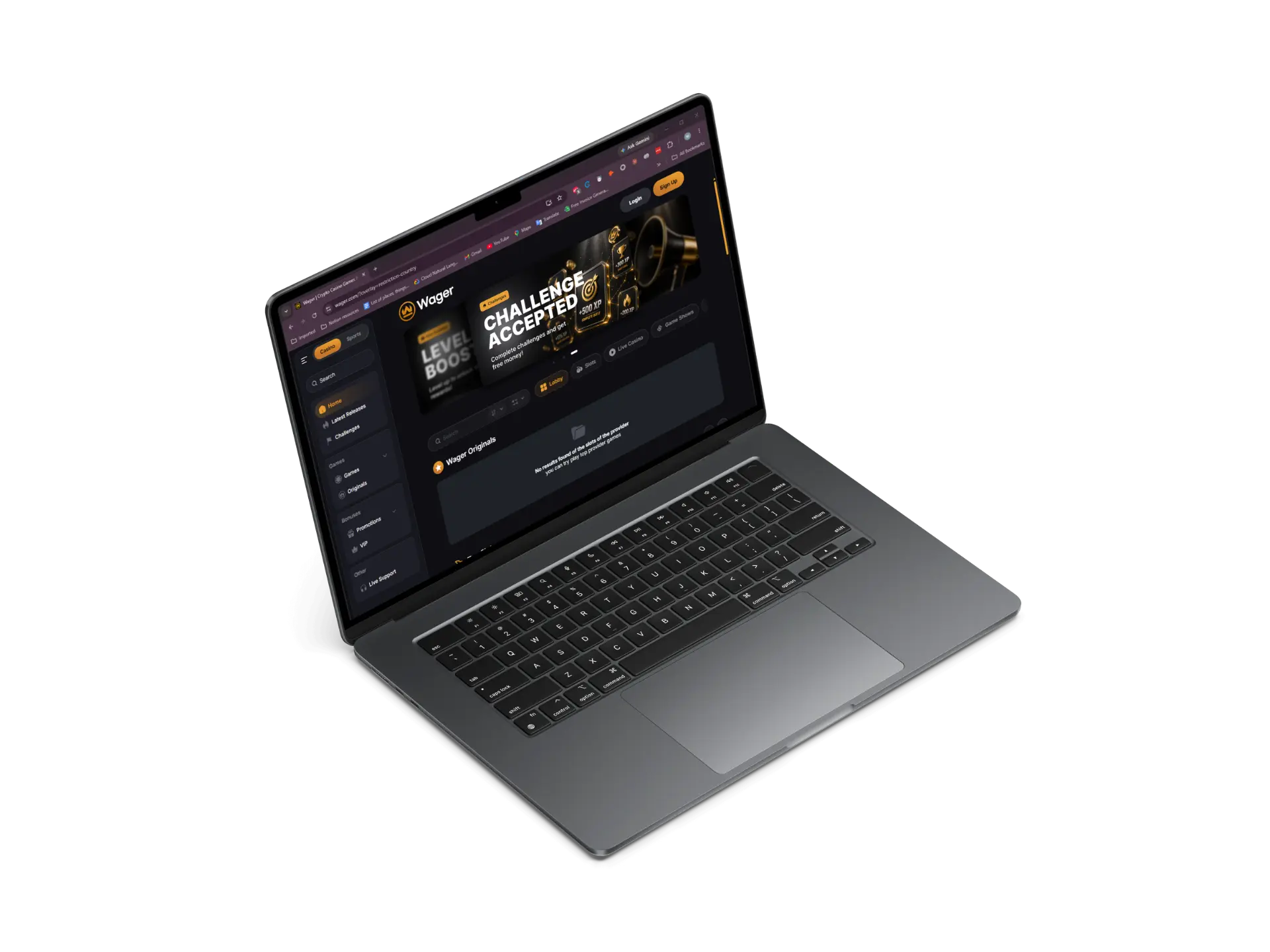 Wager website banner designs shown on a laptop mockup